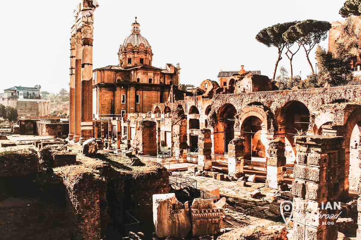 Rome ancient ruins of Via dei fori imperiali