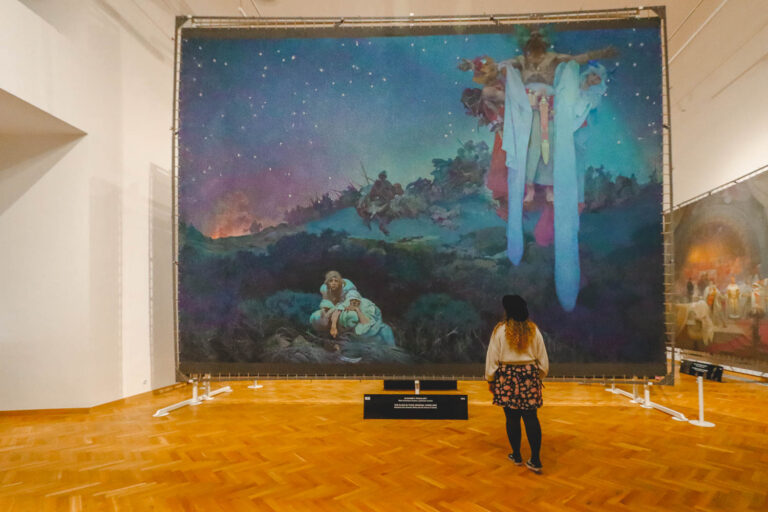Slav Exhibition in South Moravia - Bimba admiring the stunning painting - Perfect day trip from Brno