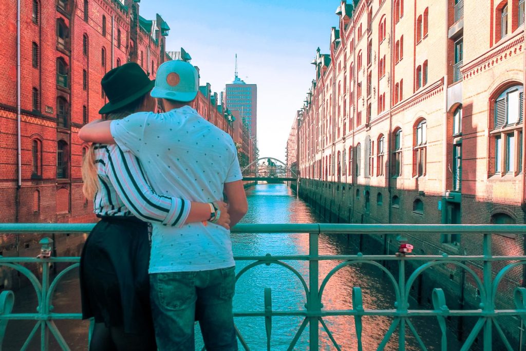 Hamburg views - Toti and Bimba hugging and enjoying the view - Berlin vs Hamburg which city you should visit
