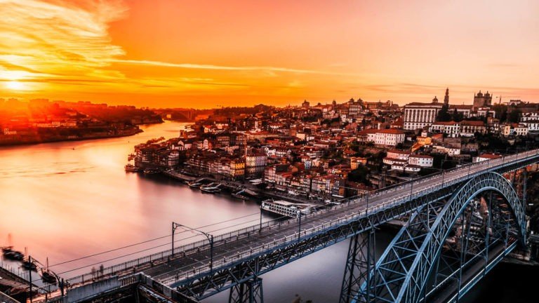 Sunset in Porto Portugal - Luis 1 Bridge
