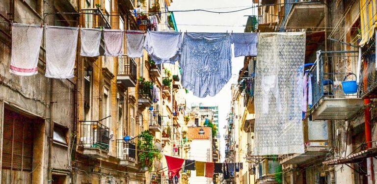Naples hidden halleys and narrow streets between the buildings - Italy
