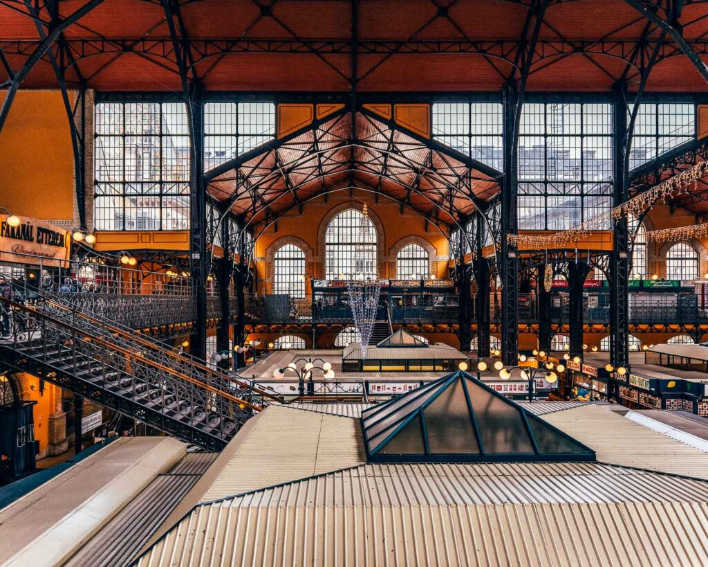 The view of the incredible building of Budapest Market Hall - A place to visit in Budapest in 2 days