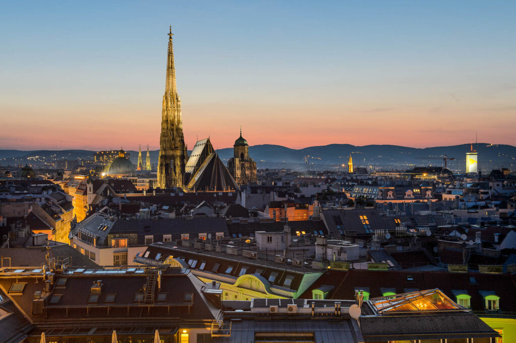 View of Vienna at night - Lights and Cathedral