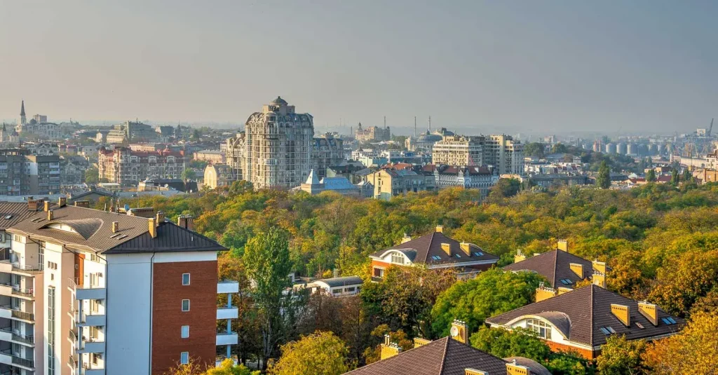 Aerial view of Belgrade and green parks of the Serbian Capital. Belgrade is the ideal destination for a workation in east europe
