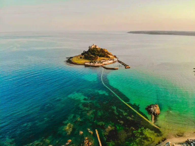 St Michael Mount in Cornwall, UK Drone view