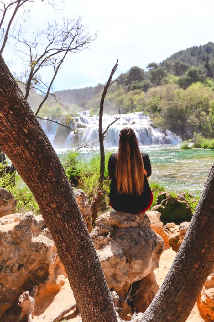 Bimba admiring the beautiful waterfalls of Krka National park
