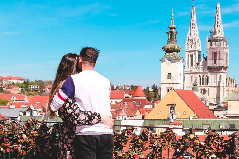 Toti and Ale Zagreb admiring the beautiful cathedral - Croatia Bucket list