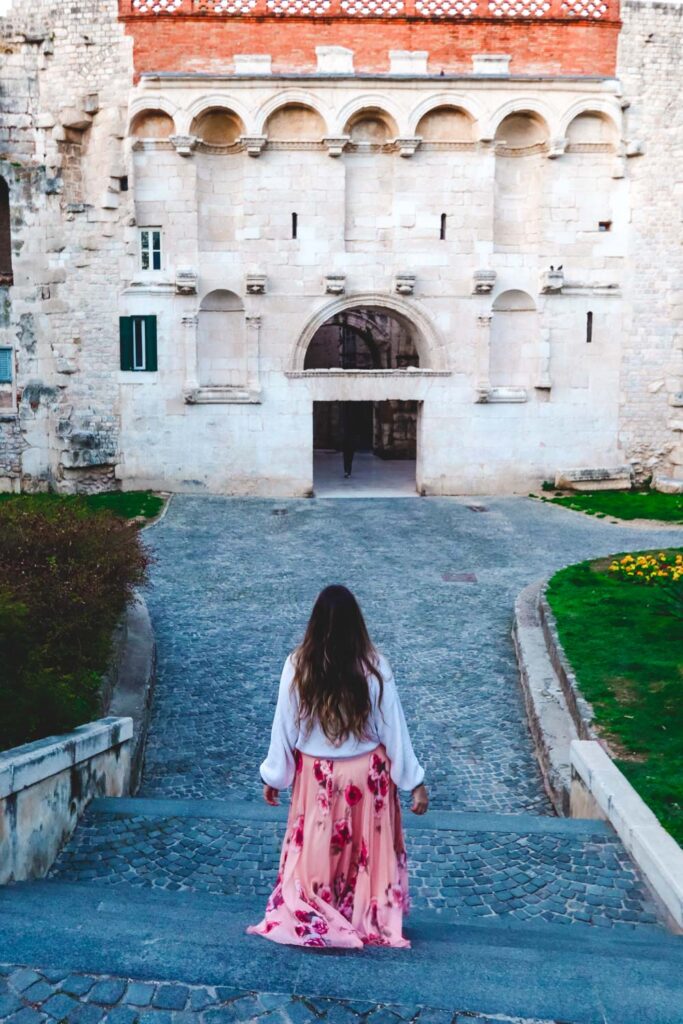 Walking down the stairs and entering the old town centre in Split