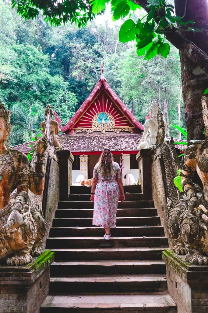 Wat Pha Lat Bimba walking up the stairs of the stunning temple in Chiang Mai