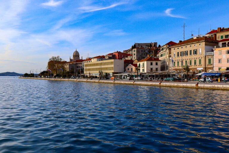 Sibenik Promenade and St Nicholas Fort on the hilltop