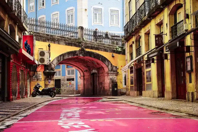 Pink Street of Lisbon at sunrise