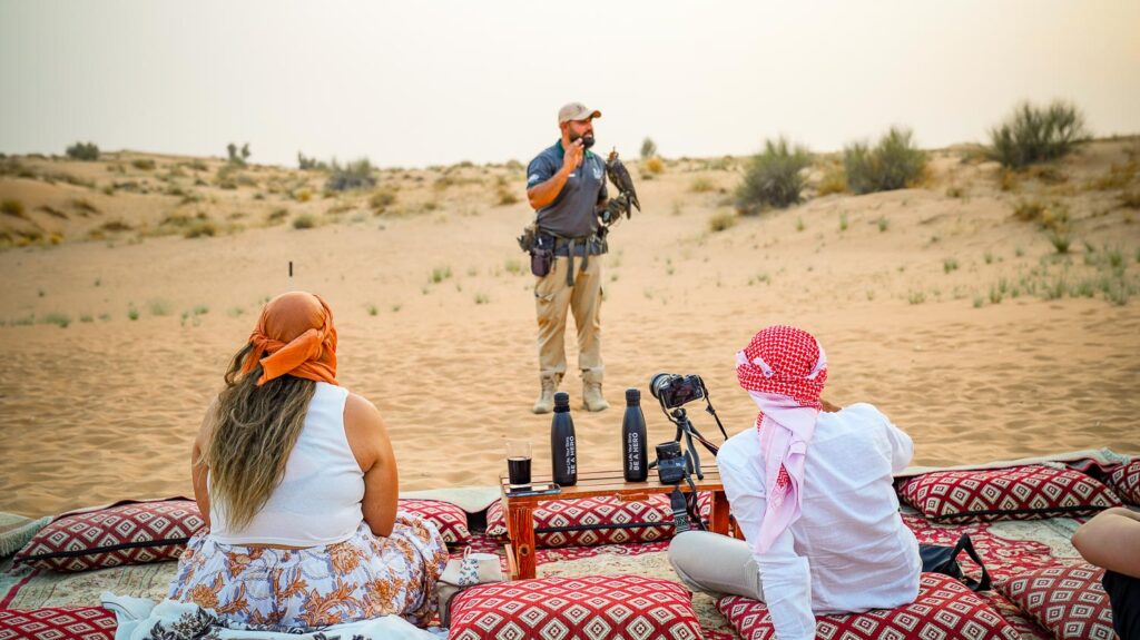 Falcon show in the desert of Dunai