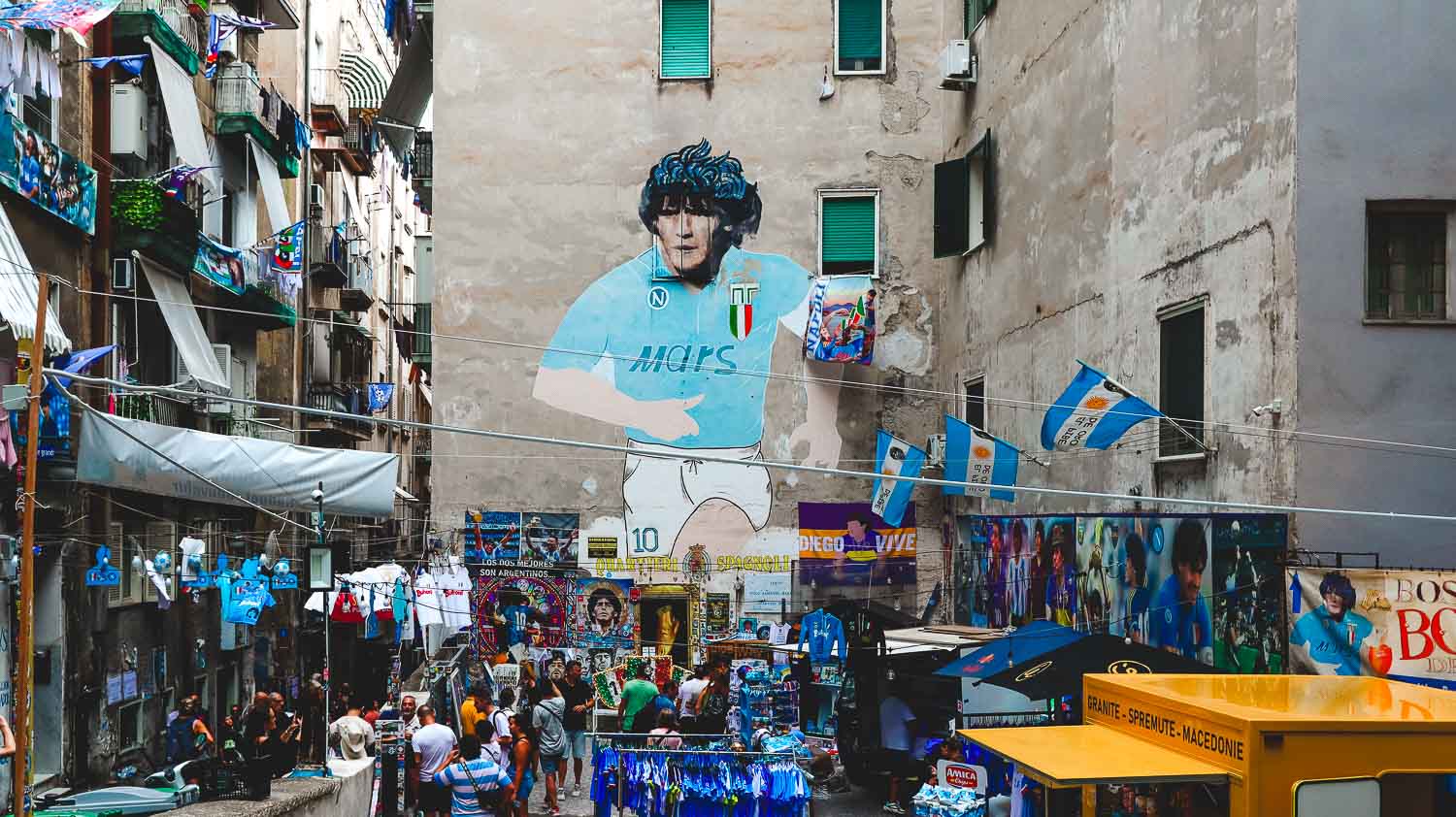 Is Naples safe? The best streets are in the narrow alleys - Maradona Murales - Best street art in Naples Italy