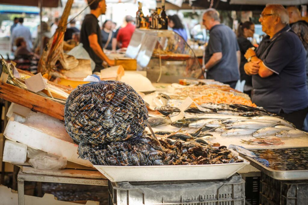 Seafood bench at Vucciria Market in Palermo - Best markets in central Palermo