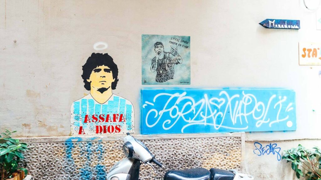 Naples streets with Maradona mural